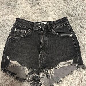 Zara Distressed Black Denim Shorts